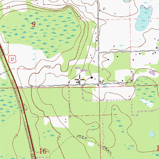 Topographic Map of Pentecostal Church of Pierson, FL