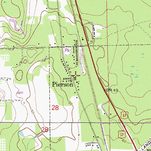 Topographic Map of Piney Grove Free Will Baptist Church, FL