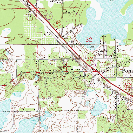 Topographic Map of First Baptist Church of Pomona Park, FL