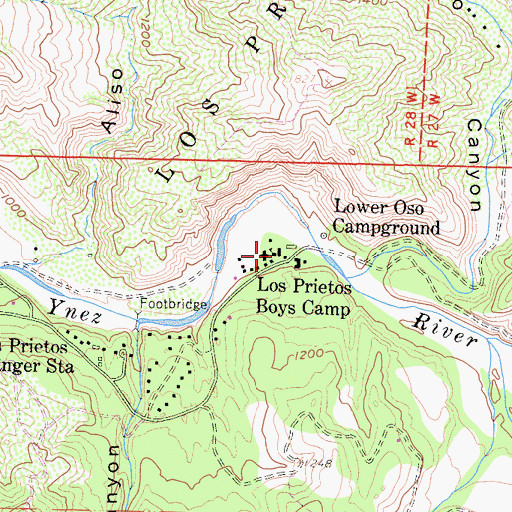 Topographic Map of Los Prietos Boys Camp, CA