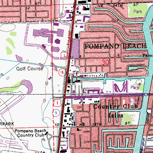 Topographic Map of Blue Lagoon - Pompano Marina, FL