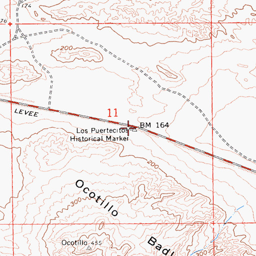 Topographic Map of Los Puertecitos Historical Marker, CA