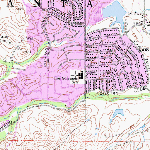 Topographic Map of Los Serranos Elementary School, CA