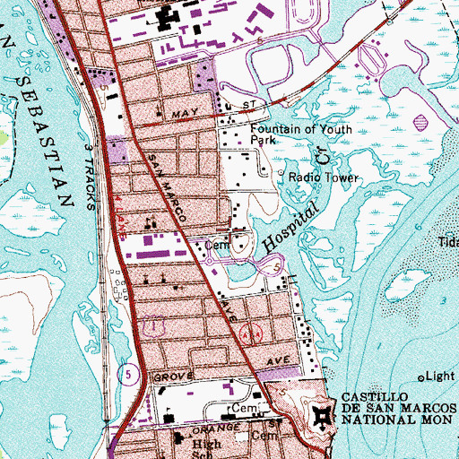 Topographic Map of Mission of Nombre de Dios y la Leche Shrine, FL