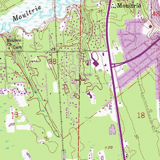 Topographic Map of Moultrie Oaks Mobile Home Park, FL