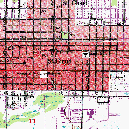 Topographic Map of Osceola County Library System Saint Cloud Branch, FL