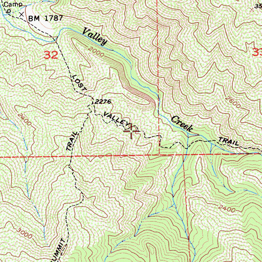 Topographic Map of Lost Valley Trail, CA