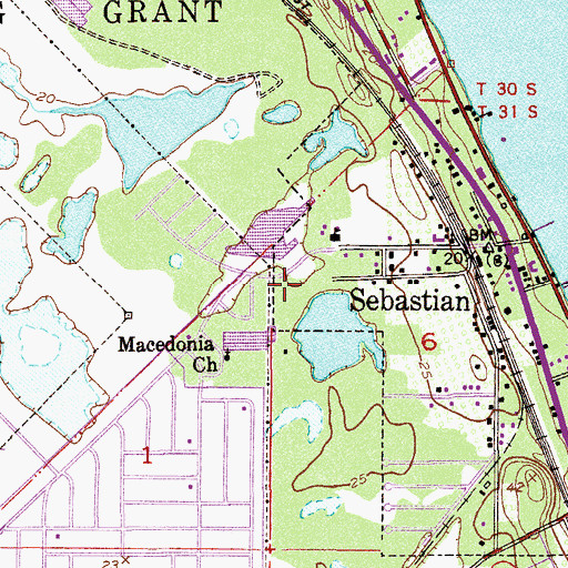 Topographic Map of Sebastian Post Office, FL