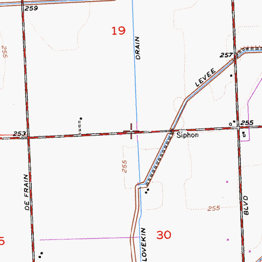 Topographic Map of Lovekin Drain, CA