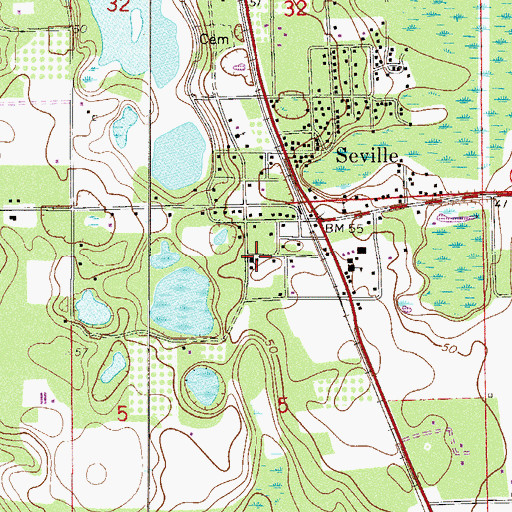 Topographic Map of Seville Trinity United Methodist Church, FL
