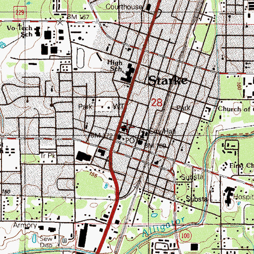 Topographic Map of First Baptist Church, FL