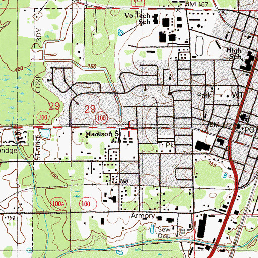 Topographic Map of Madison Street Baptist Church, FL