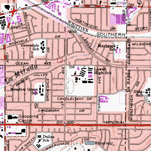 Topographic Map of Lowell High School, CA