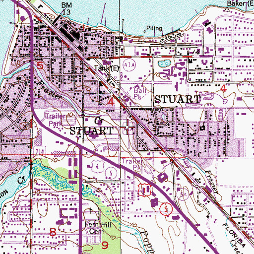 Topographic Map of Stuart Post Office, FL