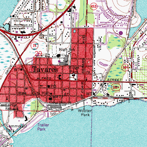 Topographic Map of Tavares Public Library, FL
