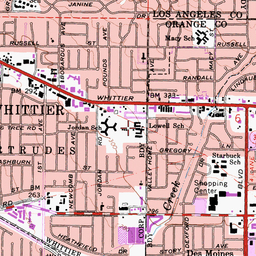 Topographic Map of Lowell School, CA