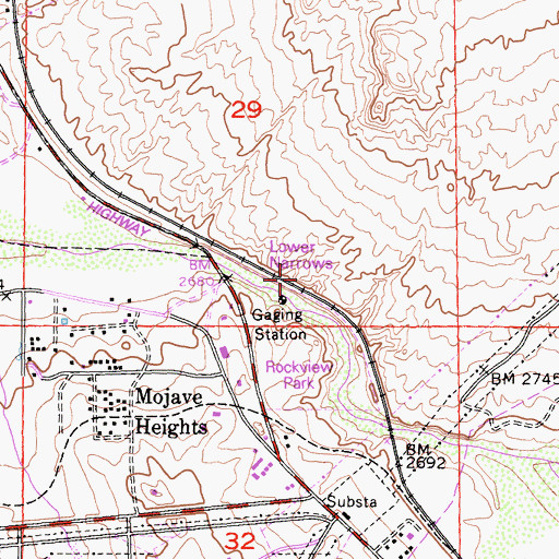 Topographic Map of Lower Narrows, CA