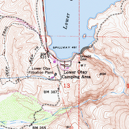 Topographic Map of Lower Otay Camping Area, CA