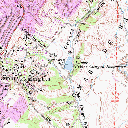 Topographic Map of Lower Peters Canyon Reservoir, CA