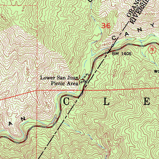 Topographic Map of Lower San Juan Campground, CA