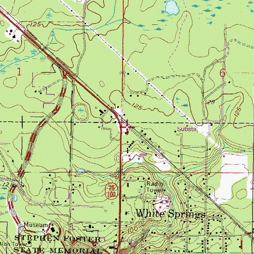 Topographic Map of White Springs Public Library, FL