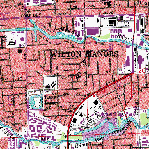 Topographic Map of Wilton Manors Public Library, FL
