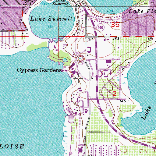 Topographic Map of Cypress Gardens, FL