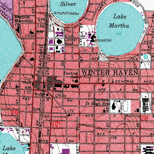 Topographic Map of Winter Haven Post Office, FL
