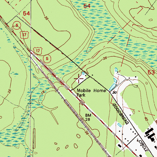 Topographic Map of Goodbread Mobile Home Park, FL