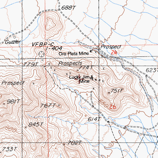 Topographic Map of Lucky Jim Mine, CA