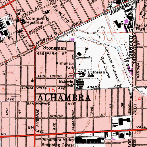 Topographic Map of Emmaus Lutheran School, CA