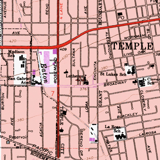 Topographic Map of Lutheran School, CA