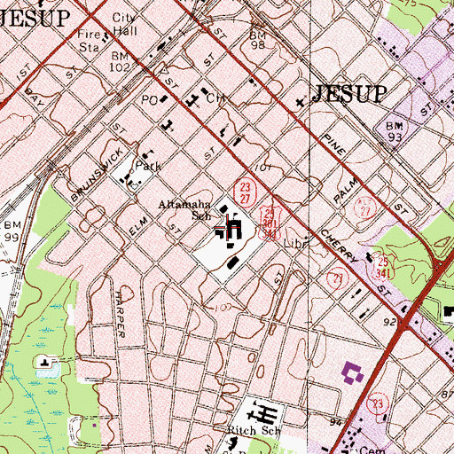 Topographic Map of Jesup Elementary School, GA