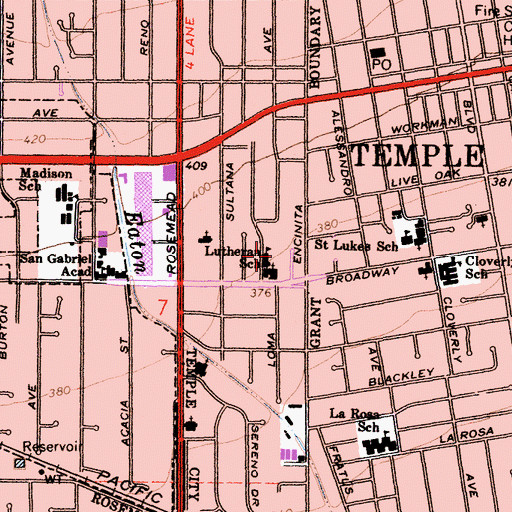 Topographic Map of Lutheran School, CA