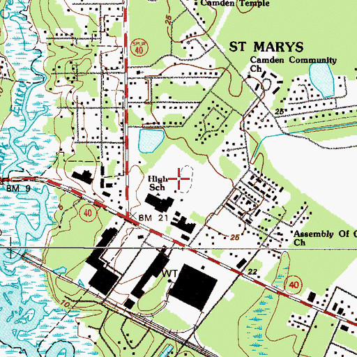 Topographic Map of Saint Mary's Middle School, GA