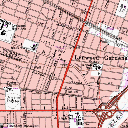 Topographic Map of Lynwood Gardens, CA