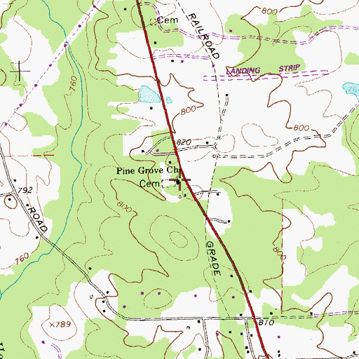 Topographic Map of Pine Grove Baptist Church, GA