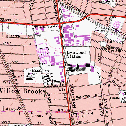 Topographic Map of Lynwood Station, CA