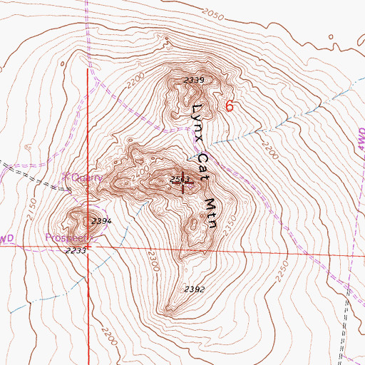 Topographic Map of Lynx Cat Mountain, CA