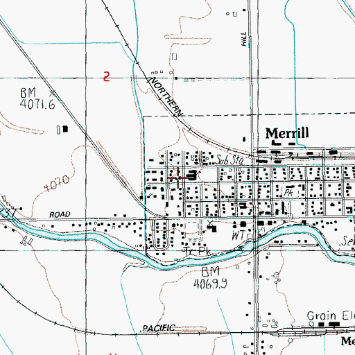 Topographic Map of Merrill Elementary School, OR