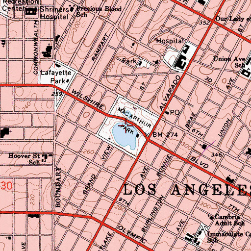 Topographic Map of MacArthur Park, CA