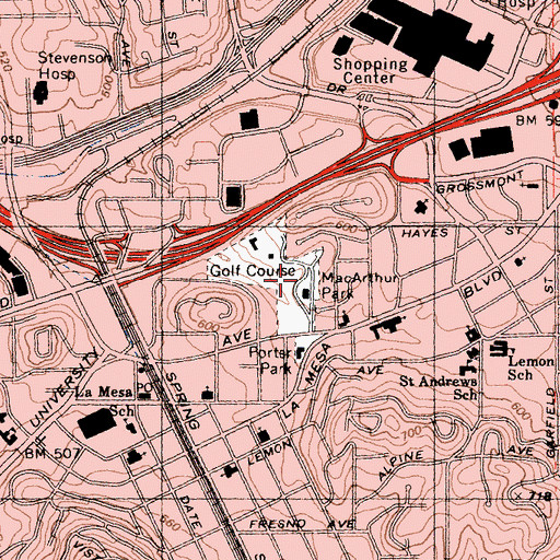Topographic Map of MacArthur Park, CA