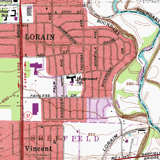 Topographic Map of Helen Rice Steiner Elementary School, OH