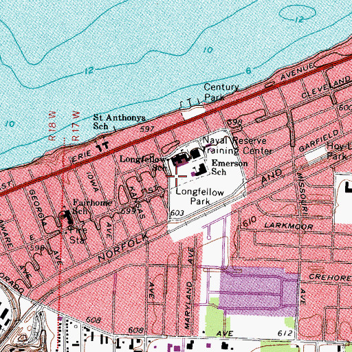 Topographic Map of Longfellow Middle School, OH