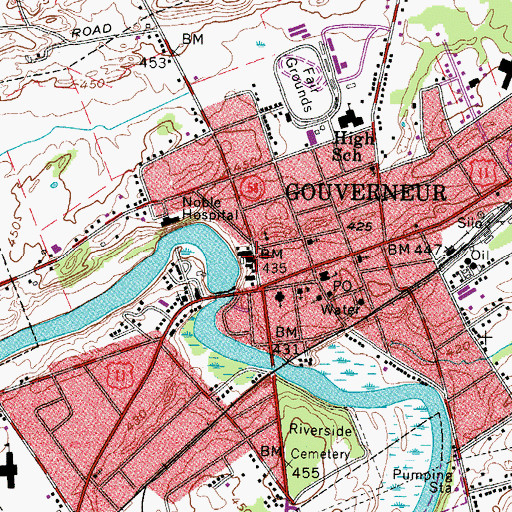 Topographic Map of Gouverneur Municipal Building, NY