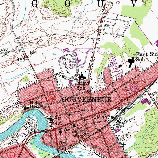 Topographic Map of Gouverneur High School, NY