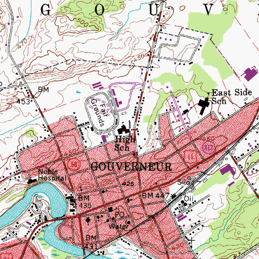 Topographic Map of Gouverneur Middle School, NY