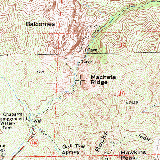 Topographic Map of Machete Ridge, CA