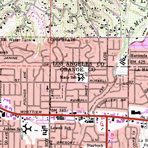Topographic Map of Macy School, CA