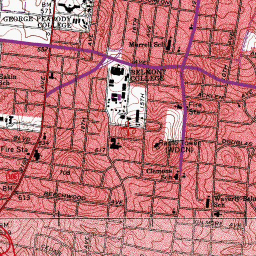 Topographic Map of Moench Center, TN